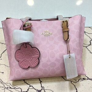 Coach Pink Signature Crossbody Bag with Floral Charm